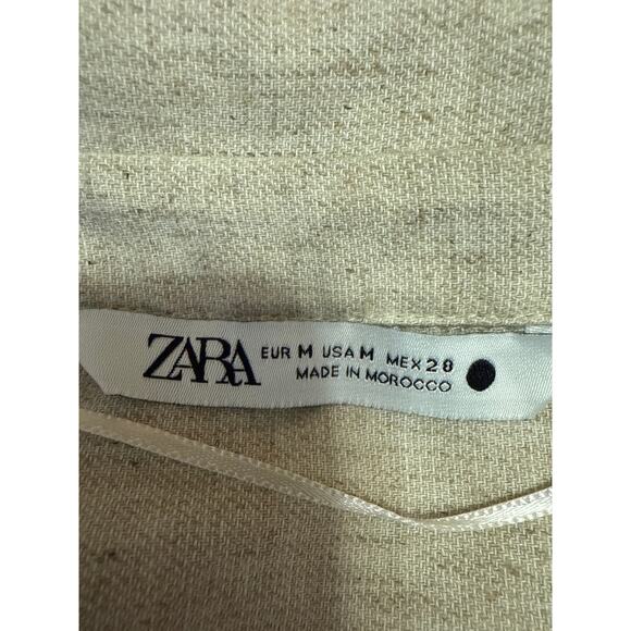 Zara Women's Beige Collared Long Sleeve Twist Front Cropped Shirt Top Size M - Picture 3 of 4